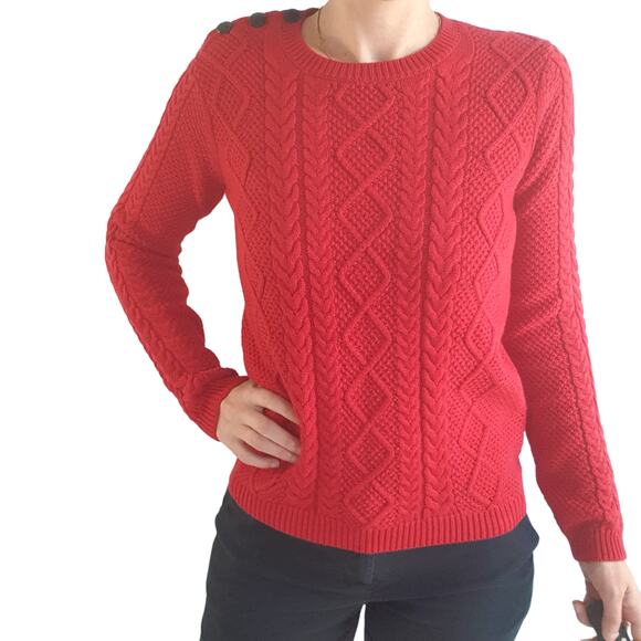 NWT Les Coyotes de Paris Red Sweater Size XS Cable Knit Cotton Crew Neck - Picture 2 of 16
